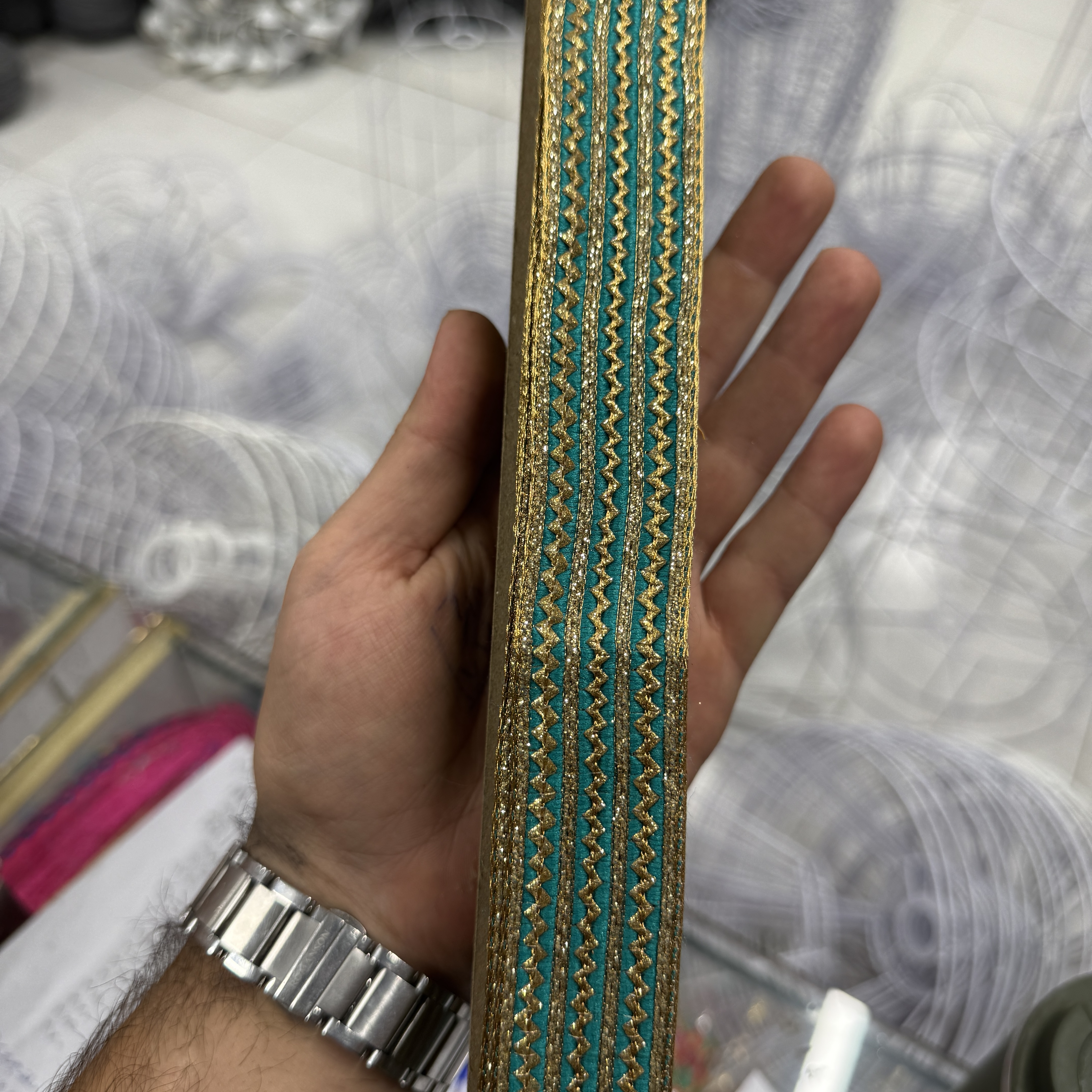 نوار -خرجکار -دو لبه-طلایی-هندی-سه سانت